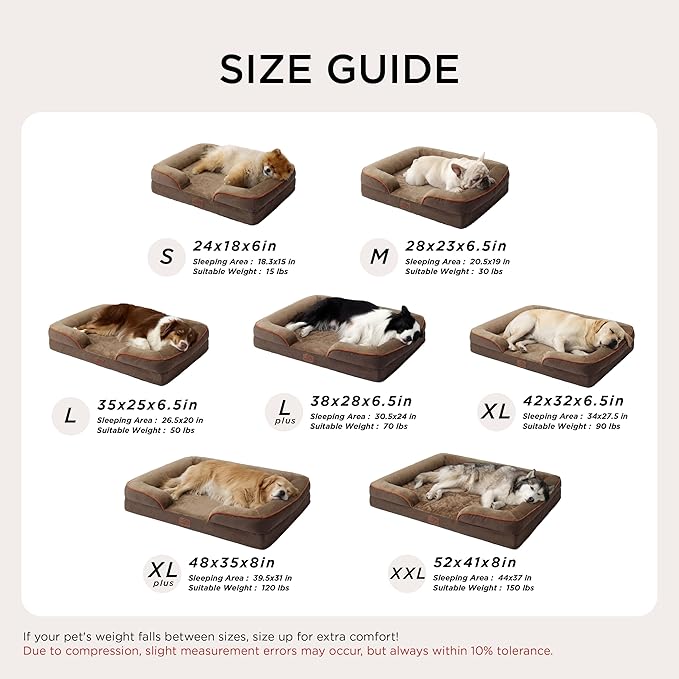 Bedsure Orthopedic Dog Bed Medium Size Dogs - Washable Medium Dog Cat Bed Waterproof, Comfort Pet Couch Sofa with Washable Removable Cover, Pets Bed with Nonskid Bottom, Brown, 28"