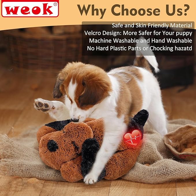 WEOK Heartbeat Puppy for Dogs, Helps for Anxiety Relief and Calming, Stuffed Animal Anxiety Calming Behavioral Puppy Heartbeat Toy Sleep aid for Cats Pets（for Small Breeds）