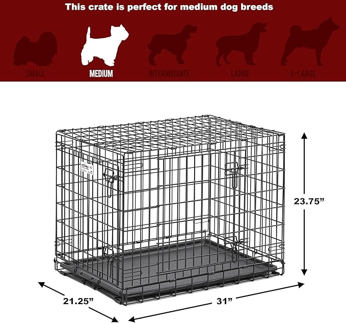 MidWest Homes for Pets Ultima Pro Heavy-Duty 30-Inch Dog Crate, Ultra-Strong Steel Double Door Pet Cage for Medium-Sized Breeds, Accessories Included