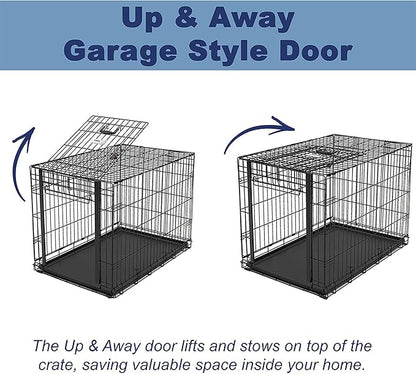 MidWest Homes for Pets Large Ovation Single Door Folding Dog Crate, 42-Inches, Space-Saving Patented Up & Away Door, Leak-Proof Pan, Divider Panel, Black