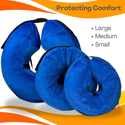 Iconikal Inflatable Dog Recovery Collar Small Blue 8-12 Inch Neck Adjustable Soft Donut E-Cone Alternative Post Surgery Injury Healing Protective
