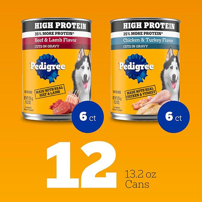 Pedigree High Protein Wet Dog Food,Adult Soft Canned Dog Food Variety Pack,13.2 oz Cans,12 Count (Pack of 2)