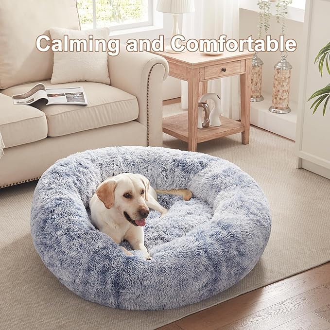 45 inches Donut Dog Bed for Extra Large Dogs,Calming Fluffy Round Jumbo Pet Bed with Removable & Washable Cover, Fits up to 120 lbs Pets (Dark Blue,XL)