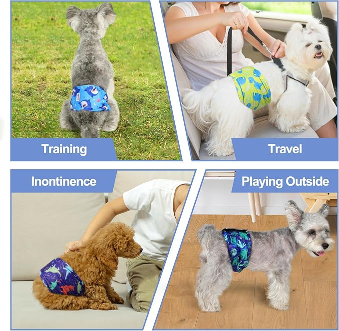 5 Pack Dog Diapers Male Reusable, Premium Belly Bands for Dogs, High Absorbing Male Dog Pee Wraps for Doggie in Incontinence or Excitable Urination Dinosaur XL