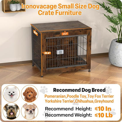Furniture Style Dog Crate, 27" Wooden Dog Kennel End Table with Solid Top, Indoor Pet Crate House with Secure Slide Lock, Modern Dog Cage Furniture for Small & Medium Dogs