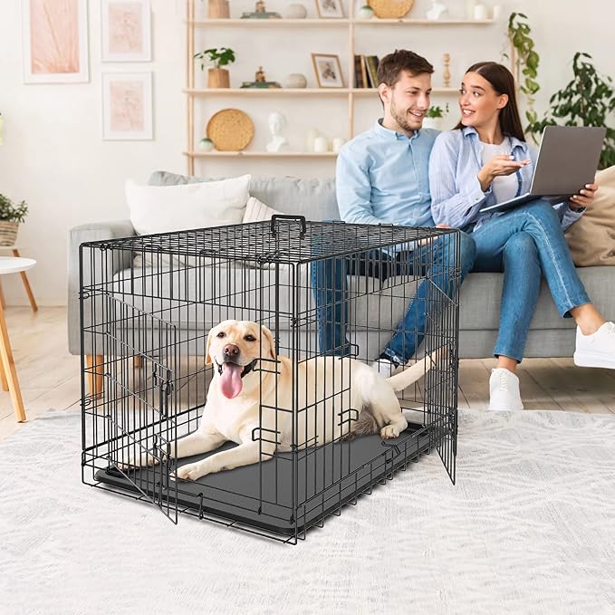 Pet Republic Dog Crates for Large Dogs Folding Metal Wire Dog Gage Double Door 30/36/42Inches Dog Kennel Indoor Outdoor Pet Grates