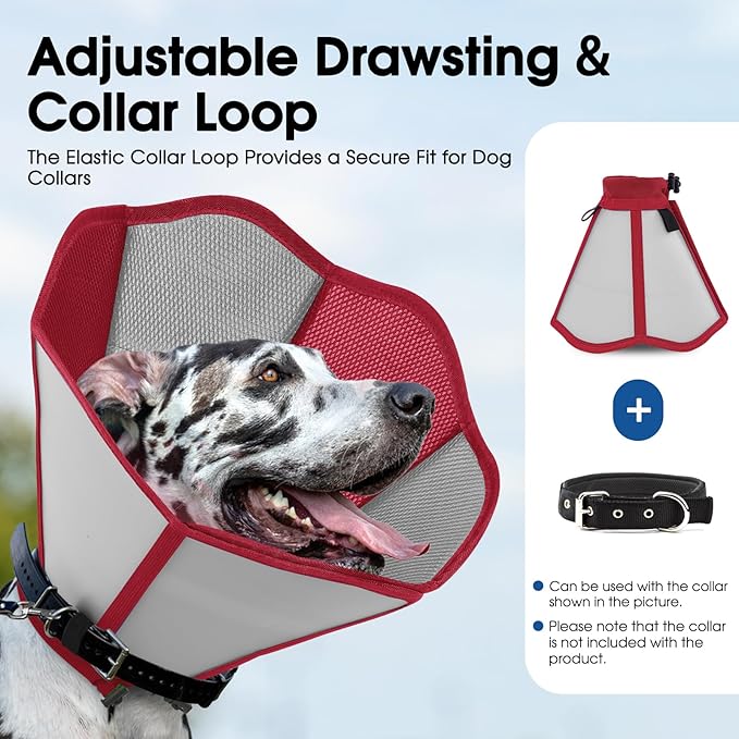 Cone for Dogs, Soft Dog Cone for Medium Large Dogs, Dog Cones Collar After Surgery to Stop Licking, Adjustable Pet Cones Alternative with Double-Layer Design, Red L