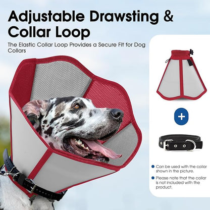 Cone for Dogs, Soft Dog Cone for Medium Large Dogs, Dog Cones Collar After Surgery to Stop Licking, Adjustable Pet Cones Alternative with Double-Layer Design, Red L