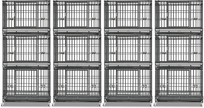 Homey Pet Three Levels 37 Inch Dog Crate 4 Pack, Escape Proof Dog Cage Kennel Indoor with Top Access and Lockable Wheels, Removable Tray, Heavy Duty Dog Crates for Medium/Small Dogs