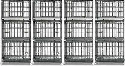 Homey Pet Three Levels 37 Inch Dog Crate 4 Pack, Escape Proof Dog Cage Kennel Indoor with Top Access and Lockable Wheels, Removable Tray, Heavy Duty Dog Crates for Medium/Small Dogs