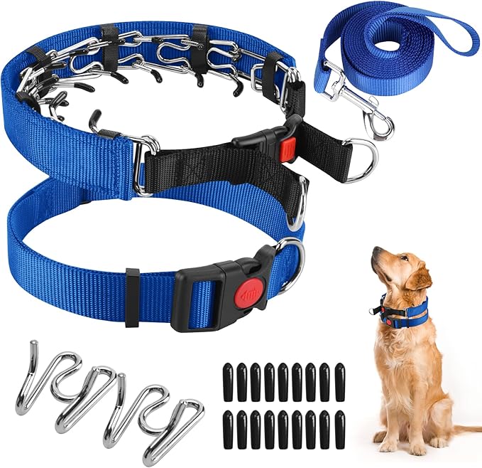 Prong Training Collar with Comfort Tips and Quick Release Snap Buckle - Dog Choke Pinch Collar with Nylon Cover - Classic Collar and Leash