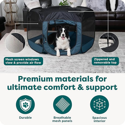 FurHaven Portable Pet Playpen for Dogs & Cats, Large Indoor Kitten Playpen with Mesh Sides, Foldable Dog Playpen for Small Dogs, Pop Up Travel Dog Pen, Large, Pet Crate with Mesh Sides, Sailor Blue