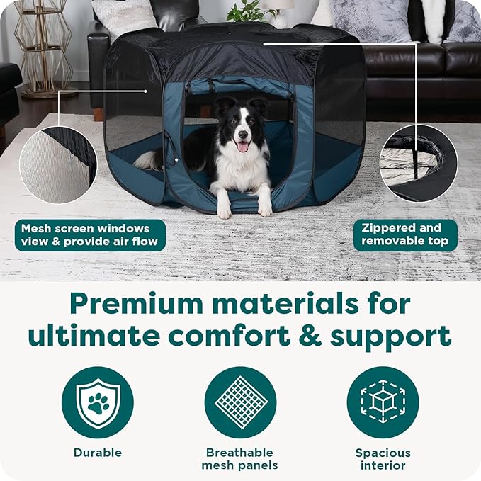 FurHaven Portable Pet Playpen for Dogs & Cats, Extra Large Indoor Kitten Playpen with Mesh Sides, Foldable Dog Playpen for Small Dogs, Pop Up Travel Dog Pen, X-Large, Gray Pebbles