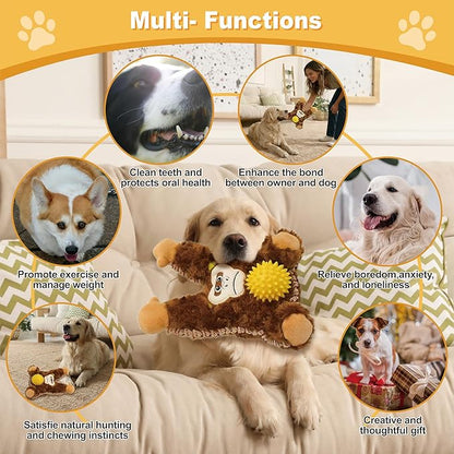 Brown Orangutan Plush Spiky Squeaky Dog Toy for Chewers Puppy Teething Chew Toy Cute Soft Funny Durable Stuffed Animal Interactive Tough Dog Toy for Small Medium Large Dogs Toy Gift 22cm/8.66in