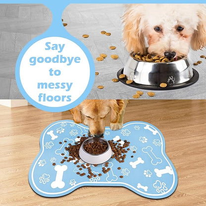 Dog Cat Mat for Food and Water,Rapid Absorbent Pet Feeding Mat, Bone Shaped Dog Placemat Bowl Mat with Rubber Backing,No Stains Pet Food Mats Indoor, Pet Accessories Supplies,Blue 23"×36"
