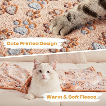 Luciphia 1 Pack 3 Blankets Super Soft Fluffy Premium Fleece Pet Blanket Flannel Throw for Dog Puppy Cat Paw Brown/Pink/White Medium(30x20 inch)