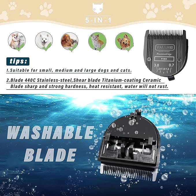 5-in-1 Replacement Clipper Blade, Detachable & Adjustable Dog Grooming Blade Compatible with Wahl Arco, Bravura, Chromado, Creativa, Figura, Motion & SuperGroom (Black 2 Pack)