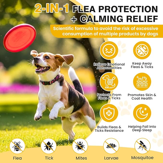 Dog Flea and Tick Treatment Chewable with Calming Supplements 200 Count Oral Fleas Ticks Chewables Support Suitable for All Breeds Ages Reduces Anxiety, Itch, and Sleep Support - Chicken Flavor