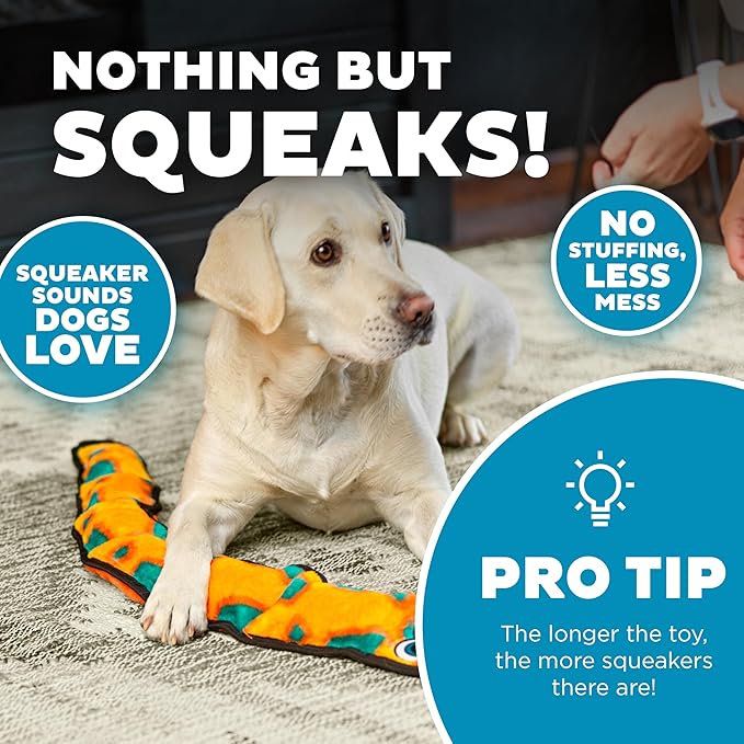 Outward Hound Durablez X-Large Snake Stuffing-Free Squeaky Plush Dog Toy for Puppies & Dogs - Interactive, Soft Yet Tough, No Mess, Jumbo Squeaker, Long-Lasting Play, 40 inch, Orange