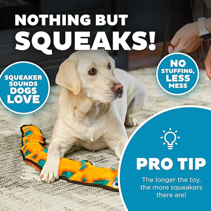 Outward Hound Durablez X-Large Snake Stuffing-Free Squeaky Plush Dog Toy for Puppies & Dogs - Interactive, Soft Yet Tough, No Mess, Jumbo Squeaker, Long-Lasting Play, 40 inch, Orange