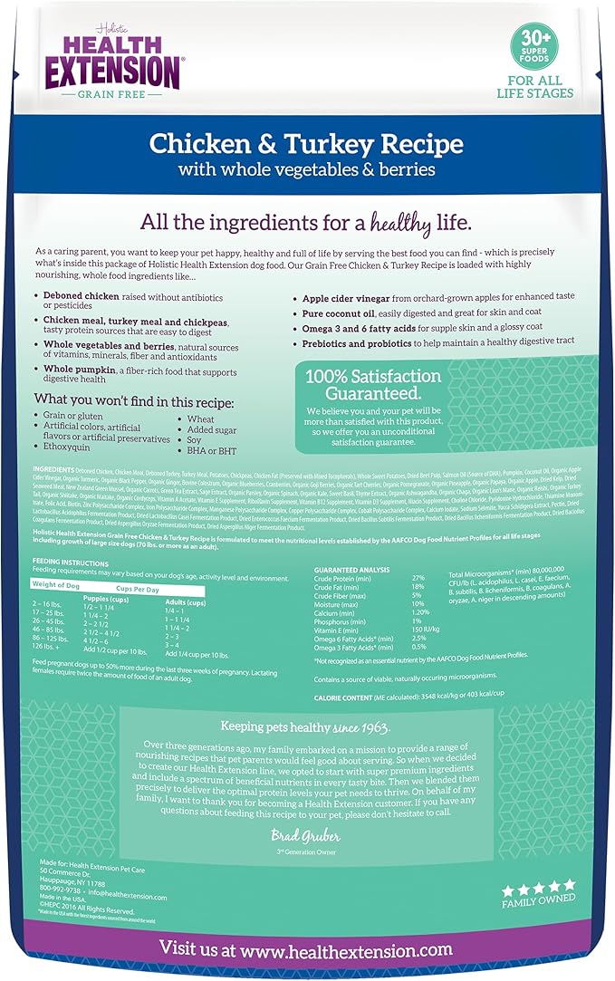 Health Extension Grain Free Chicken & Turkey Dry Dog Food - 30+ Superfoods and Probiotics for All Life Stages (4 lb)