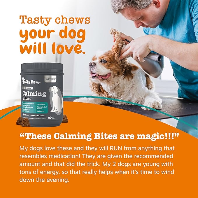 Zesty Paws Vet Strength Calming Chews for Dogs - for Everyday Stress, Relaxation, Composure, and Separation Smoked Turkey 90 Count