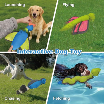 Blue Raccoon Oxford Launching Flying Dog Toy Slingshot Chase Fetch Training Interactive Dog Toy Durable Stuffed Animal Dog Squeaky Toy for Medium Large Dogs Toy Gift 38cm/14.96in
