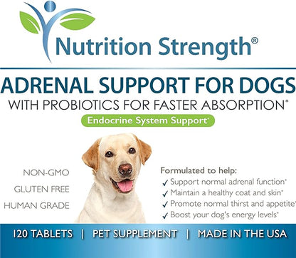 Adrenal Support for Dogs, Support for Dogs with Cushing's Disease, Maintain a Healthy Coat and Skin, Promote Normal Urination, Thirst and Appetite, 120 Chewable Tablets