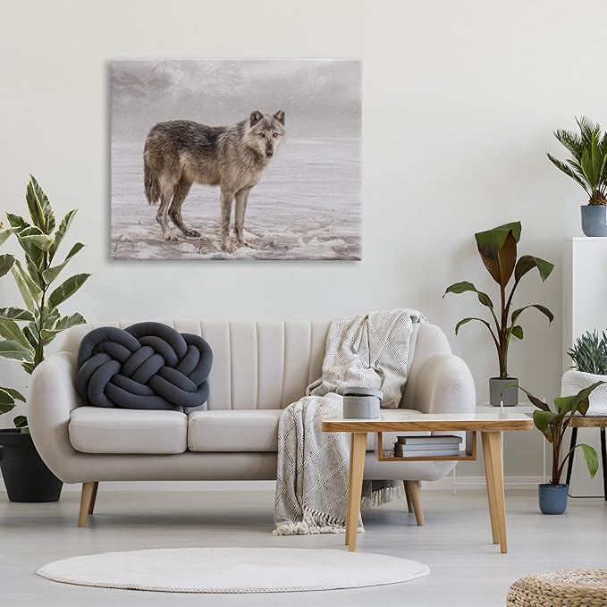 Stupell Industries Lone Coyote Wolf Snowy Field Landscape Intricate Details Canvas Wall Art, Design By Kelley Parker