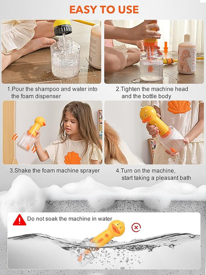 Dog Foaming Soap Dispenser, Automatic Electric Dog Shampoo Foamer Sprayer, Rechargeable Ducky Foaming Dog Shampoo Sprayer for Dog and Cat Bathing, Bathroom, Kitchen, Pet Cleaning