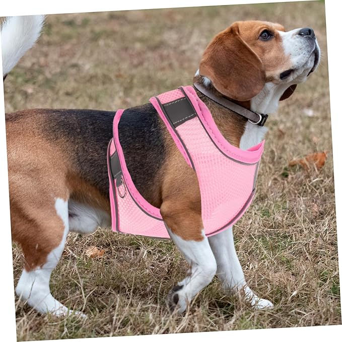 balacoo 1set Reflective Dog Harness and Leash Set Breathable Mesh Outdoor Walking Gear for Summer and Comfortable Pet Walking Pink