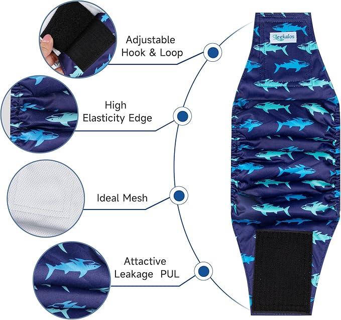Leekalos Male Dog Diapers, Dog Belly Bands for Male Dogs Wraps Washable Doggie Diapers High Absorbing Dog Belly Bands（5 Pack）