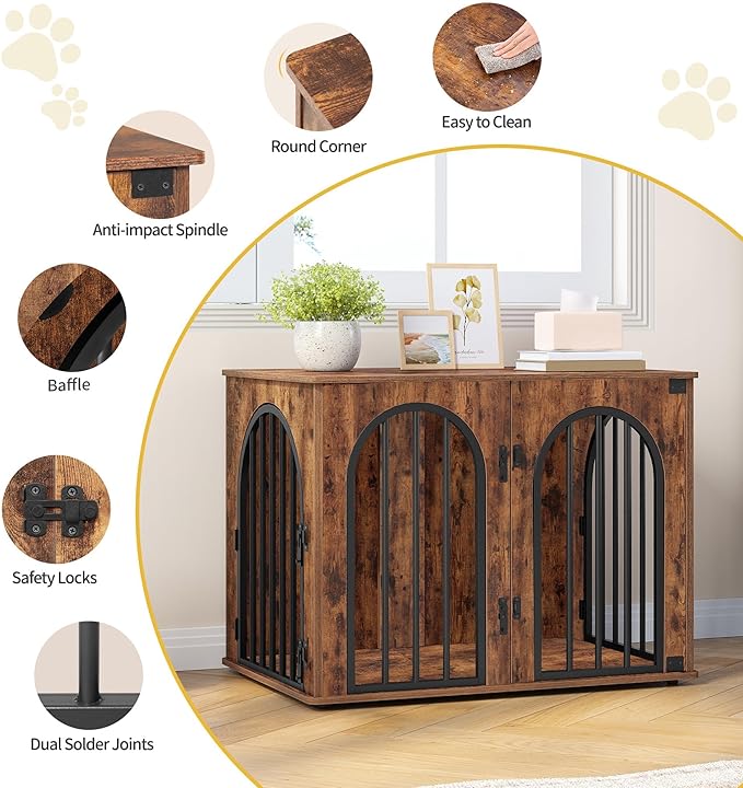 Hzuaneri 31.5'' Wooden Dog Crate Furniture, Indoor Dog Kennel Dogs Cage for Small/Medium Dogs, Heavy Duty Dog Crates Decorative Pet House End Side Table TV Stand, Rustic Brown DFC85101B