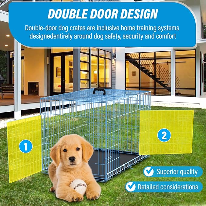 Dog Crates for Small Dogs 30" Folding Mental Wire Crates Dog Kennels Outdoor and Indoor Pet Dog Cage Crate with Double-Door,Divider Panel, Removable Tray,Blue