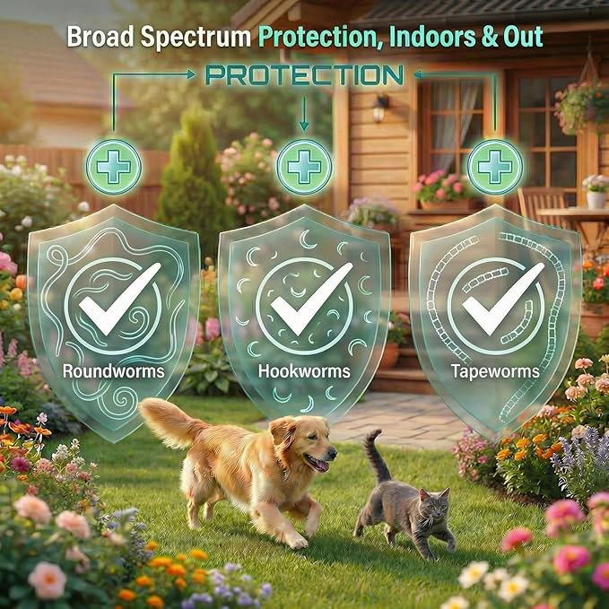 Dewormer Liquid for Cats and Dogs Broad Spectrum,Pyrantel Pamoate and Praziquantel Targets Tapeworm Roundworm and Hookworm Fast Acting Solution for Puppy Kitten Small Medium Large Breeds-3.38 fl oz