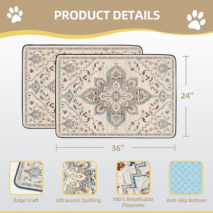 SCLOSE Washable Pee Pads for Dogs 2 Pack, 36" x 24" Reusable Puppy Pads Waterproof, Super Absorbent Dog Rugs, Leakproof, Dog Crate Pad, Playpen Mat, Whelping Pads, White Medallion