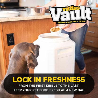 Vittles Vault Traditional Pet Food Storage Container For Dog Kibbles/Bird Seed/Oatmeal/Rice/Flour/Cereal, BPA Free Plastic, Sealed Airtight For Cat Food, Up To 80 lb, Made in USA, With Scoop, Gray