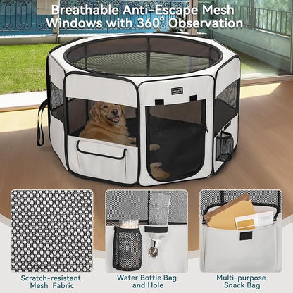 PETSFIT 45.5" Dog Playpen Indoor/Outdoor-Jump-Proof 28.5" Height with Removable Waterproof Mat & Zippered Roof | RV, Camping, Travel Dog Pen | Whelping & Cat Observation Space(45.5"L x 45.5"W x 28.5H)