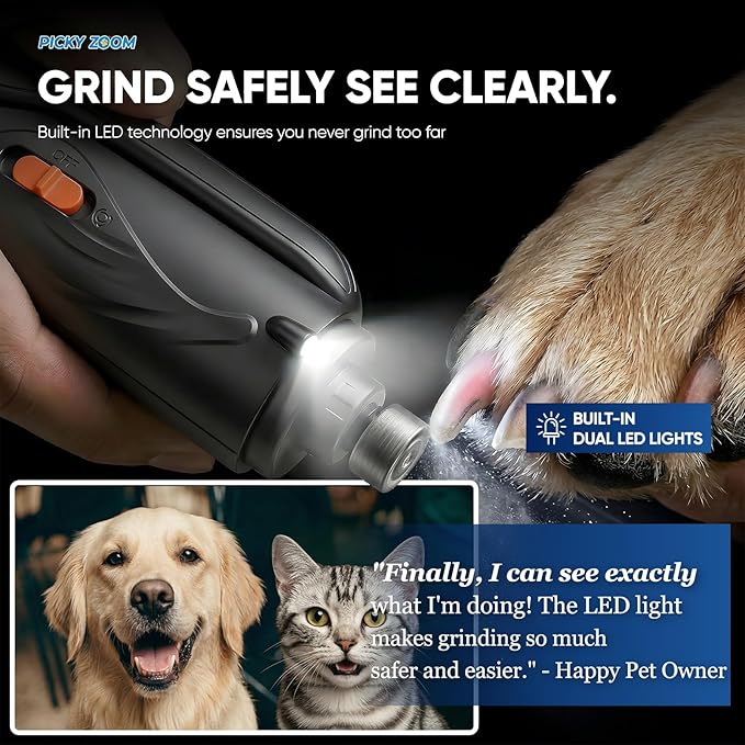 2-in-1 Dog & Cat Nail Clippers and Grinder with Light – Safety Guard to Avoid Overcutting, Sharp Blade, Painless Quiet Pet Nail Claw Trimmers, Professional Grooming Tool for Large Small Pets