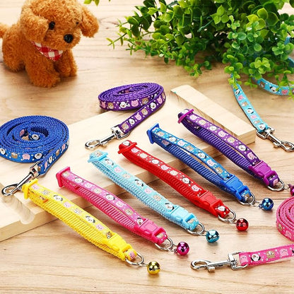Amylove 48 Pcs Dog Collar and Leash Set, Polypropylene Adjustable Puppy Collars for Medium Dogs Small Pet Puppy Walking Training with Hook and Buckle(Vivid Color,Animal Pattern)