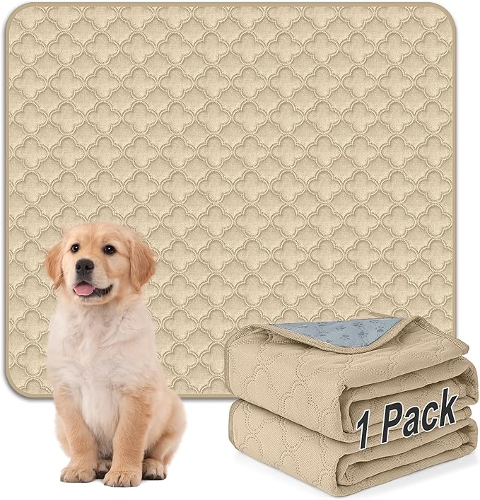 FunFurry Washable Pee Pads for Dogs - 1 Pack Reusable Pee Pads，Waterproof Puppy Pads，Pet Training Pads，Super Absorbent with Dog Paw Shape Non-Slip Backing (Cream, 72" X 72" - 1 Pack)