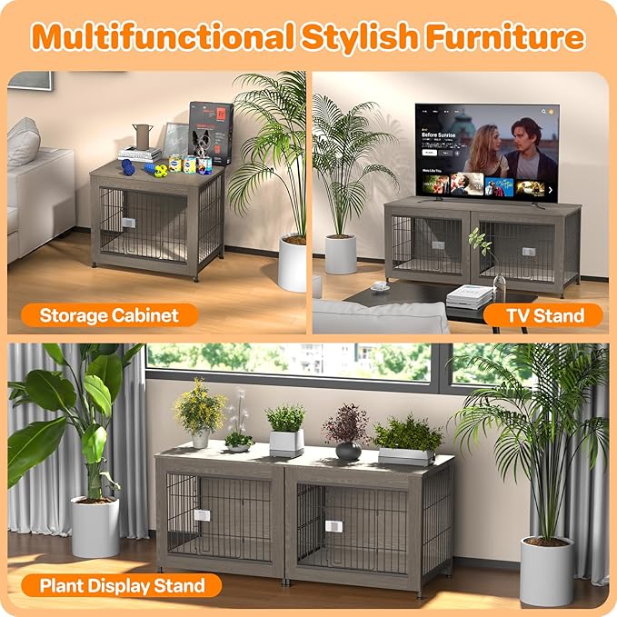Dog Crate Furniture, Wooden Dog Crate 27in, Decorative Cage with End Table for Dog Indoor Kennel, High Anxiety Dog, Escape-Proof Locks for All Breeds