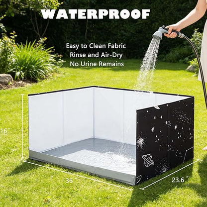 Dog Litter Box with High Walls,Pee Pad Holder Tray for Indoor Dog Potty,No Assembly,No Spill,Waterproof,Easy to Clean,Portable for Travel (Black Star, M-36''Lx23.6''Wx16''H)