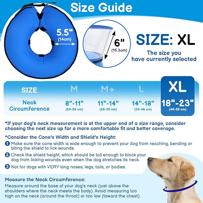 BARKLESS Donut Cone for Large Dogs, Protective Collar After Surgery to Stop Licking, Patented Blow up Dog Surgery Collar with Transparent Shield, Inflatable Pillow Cone for Labrador, Rottweiler