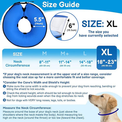 BARKLESS Donut Cone for Large Dogs, Protective Collar After Surgery to Stop Licking, Patented Blow up Dog Surgery Collar with Transparent Shield, Inflatable Pillow Cone for Labrador, Rottweiler
