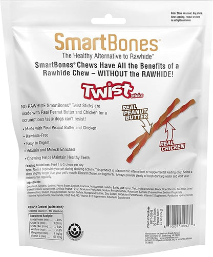 SmartBones Smart Twist Sticks With Peanut Butter, Rawhide-Free Chews For Dogs, 50 Count
