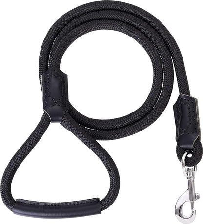Mile High Life | Premium Leather Dog Leash | Strong Rope Leash | Leather Handle | Zinc Alloy Strong Clasp | Small Medium Large Dogs | 4/5/6 Feet(Black, 48 Inch (Pack of 1))