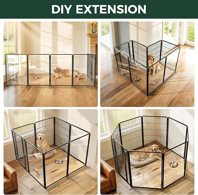 FXW AuraSpace Pro Acrylic & Wire Mesh Indoor Dog Playpen, 40" Height 8 Panels Metal Dog Pen for Medium and Large Dogs, Black│Patented