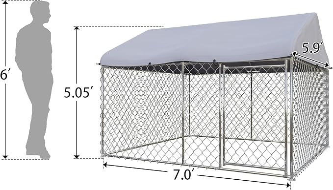 EUNHOO Dog Kennel for Outside, 7'L x 5.9'W x 5.05'H Large Dog Enclosures for Big Dogs, Dog Kennel Playpen with Roof, Metal Wire Dog Run