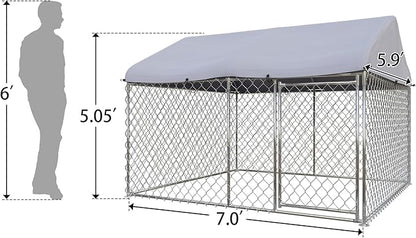 EUNHOO Dog Kennel for Outside, 7'L x 5.9'W x 5.05'H Large Dog Enclosures for Big Dogs, Dog Kennel Playpen with Roof, Metal Wire Dog Run